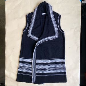 Vince sleeveless shawl sweater wrap with contrast knit details, EUC